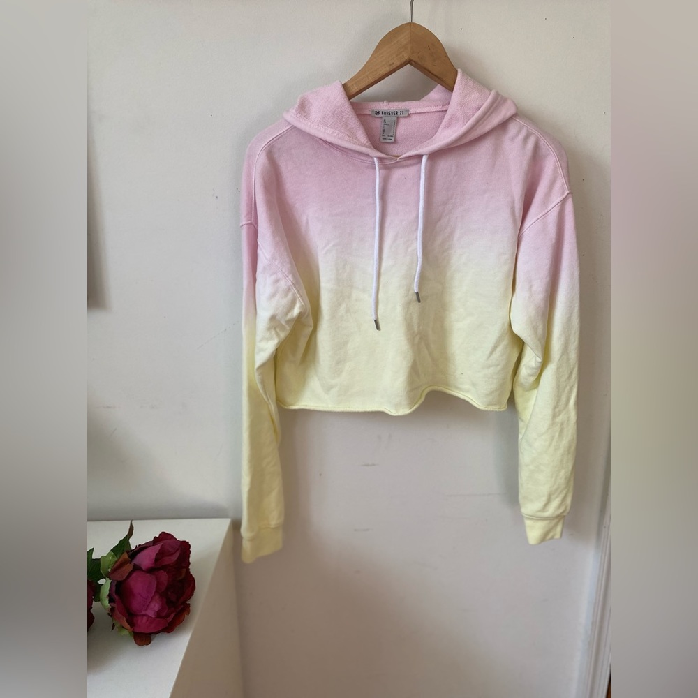 Pink and Yellow ombré cropped hoodie Womens Size Small